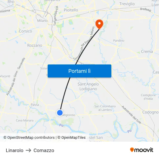 Linarolo to Comazzo map