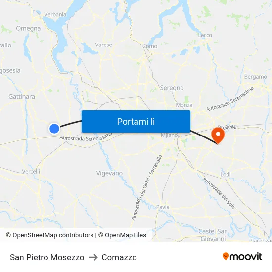 San Pietro Mosezzo to Comazzo map