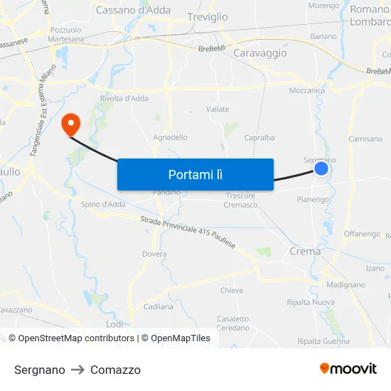 Sergnano to Comazzo map