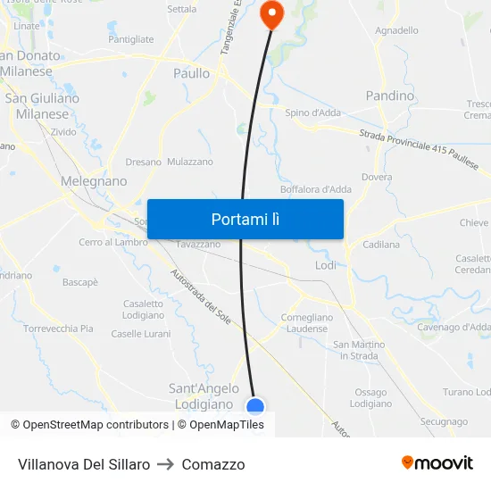 Villanova Del Sillaro to Comazzo map