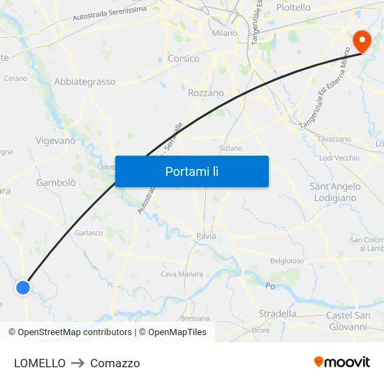 LOMELLO to Comazzo map