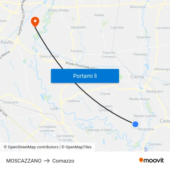 MOSCAZZANO to Comazzo map