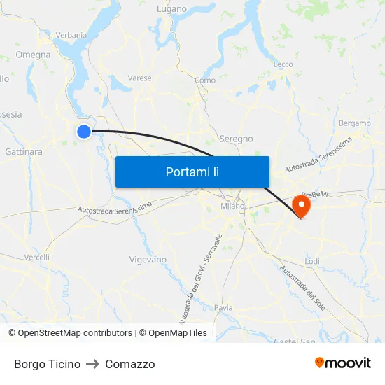 Borgo Ticino to Comazzo map