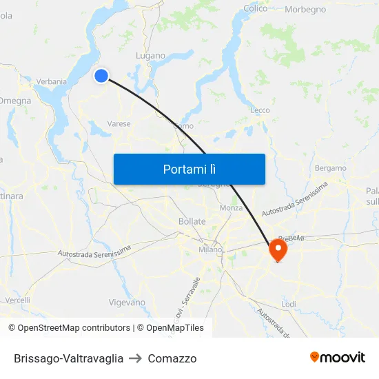 Brissago-Valtravaglia to Comazzo map