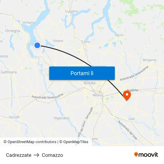 Cadrezzate to Comazzo map