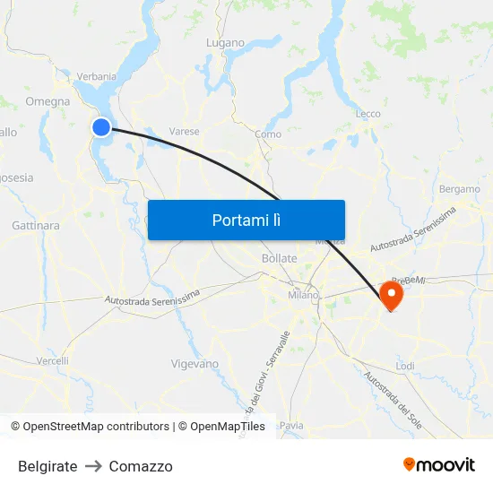 Belgirate to Comazzo map