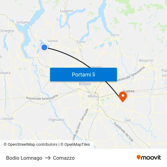 Bodio Lomnago to Comazzo map