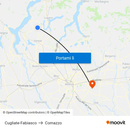 Cugliate-Fabiasco to Comazzo map