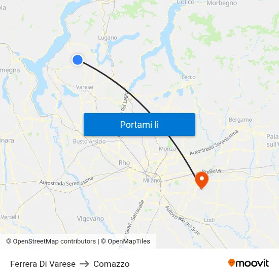 Ferrera Di Varese to Comazzo map