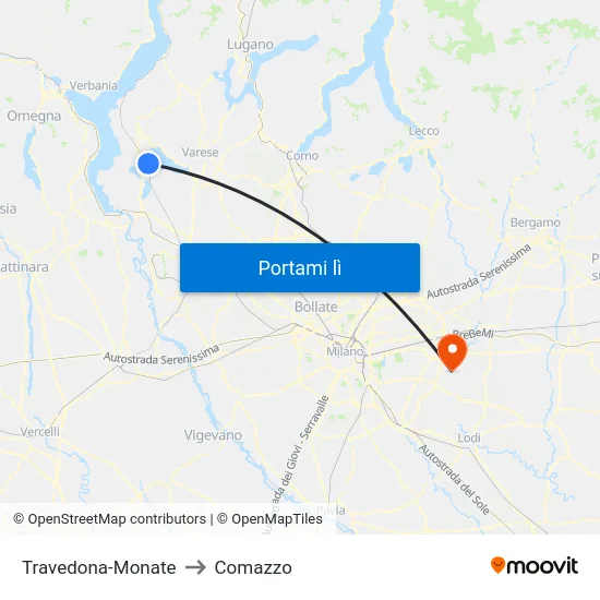 Travedona-Monate to Comazzo map