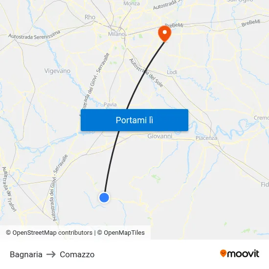 Bagnaria to Comazzo map