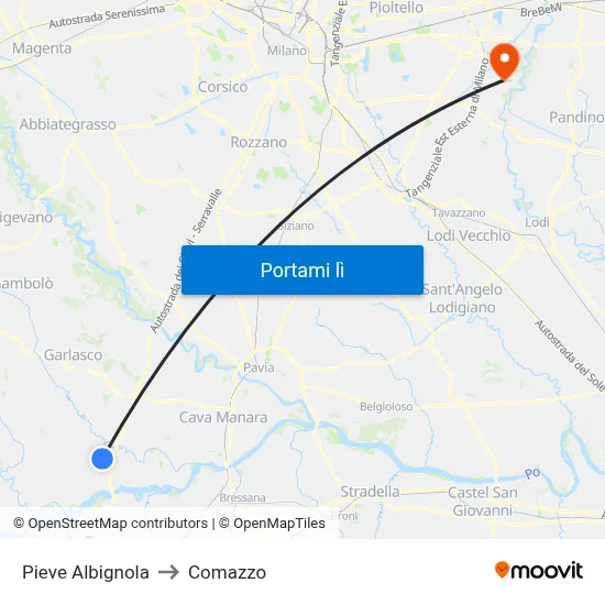 Pieve Albignola to Comazzo map