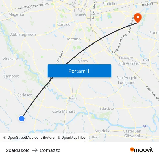 Scaldasole to Comazzo map