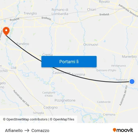Alfianello to Comazzo map