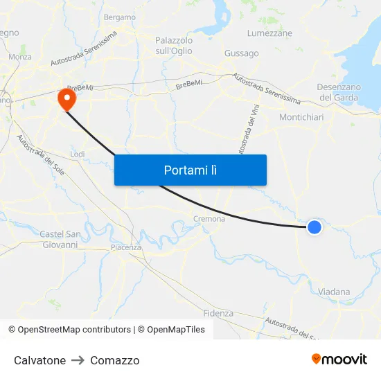 Calvatone to Comazzo map