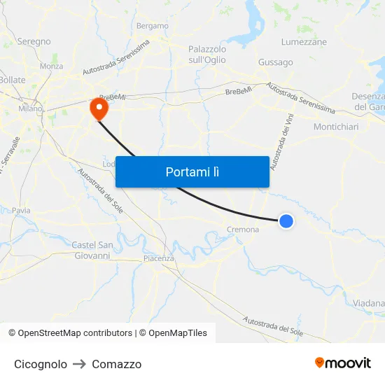 Cicognolo to Comazzo map
