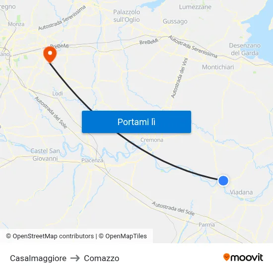 Casalmaggiore to Comazzo map