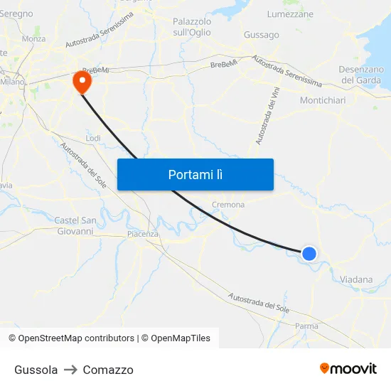 Gussola to Comazzo map