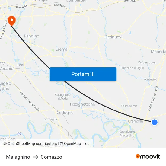 Malagnino to Comazzo map