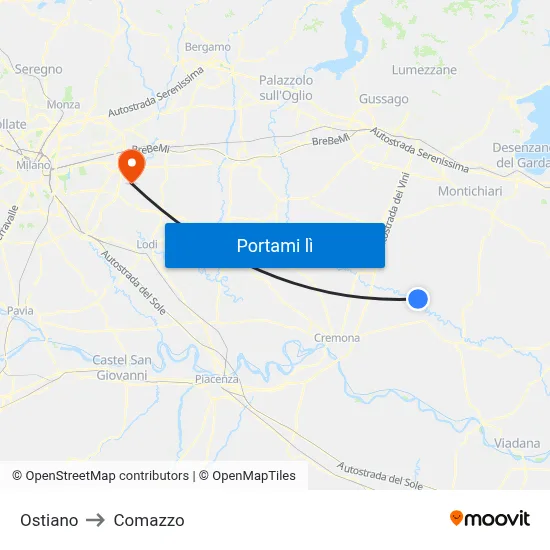 Ostiano to Comazzo map