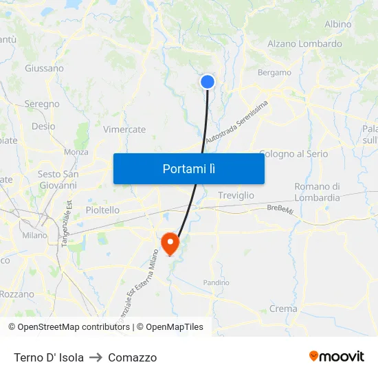 Terno D' Isola to Comazzo map