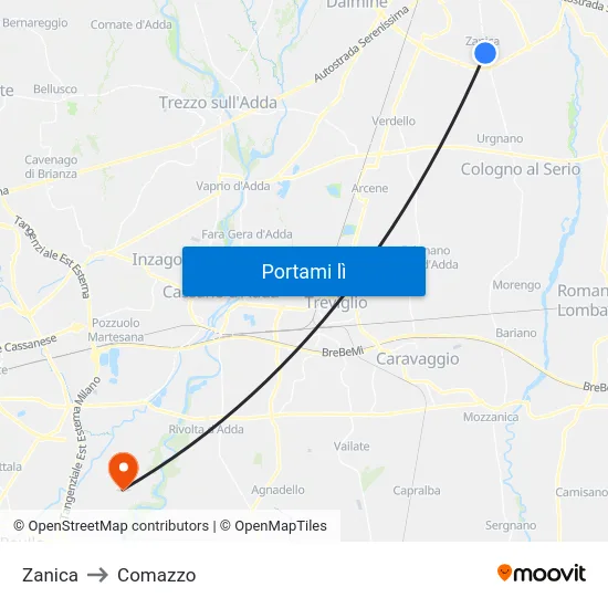 Zanica to Comazzo map