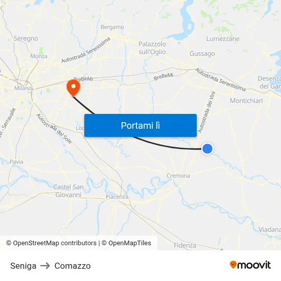 Seniga to Comazzo map