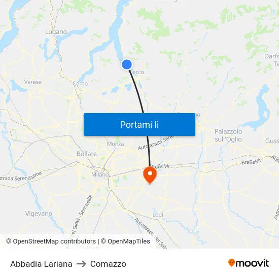 Abbadia Lariana to Comazzo map