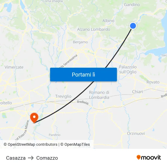 Casazza to Comazzo map