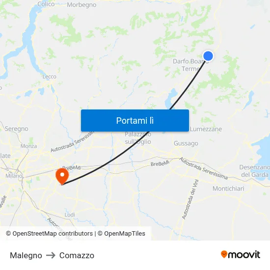 Malegno to Comazzo map