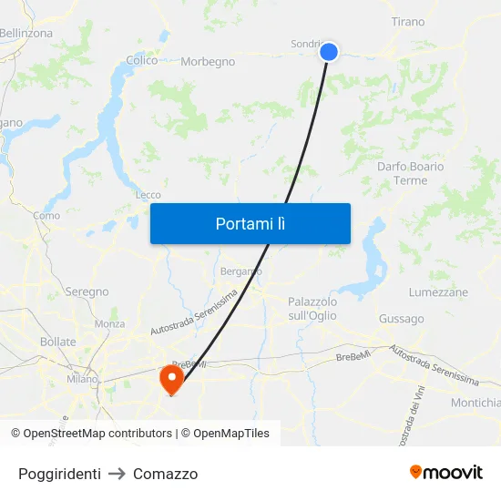 Poggiridenti to Comazzo map