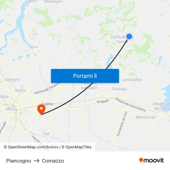 Piancogno to Comazzo map