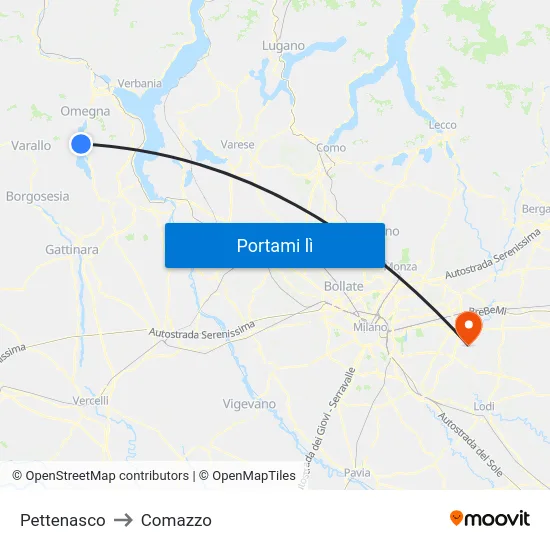 Pettenasco to Comazzo map