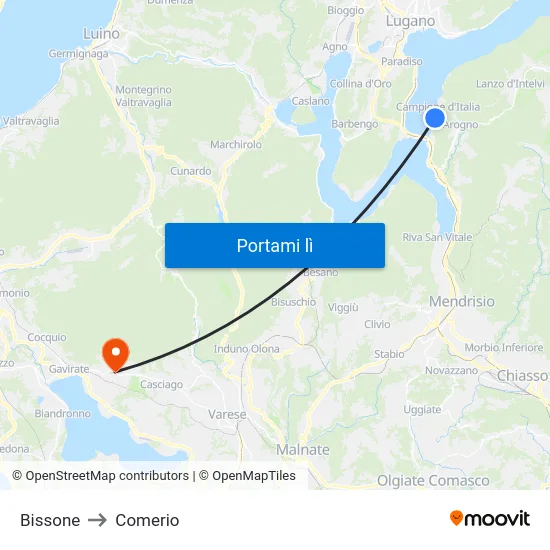 Bissone to Comerio map