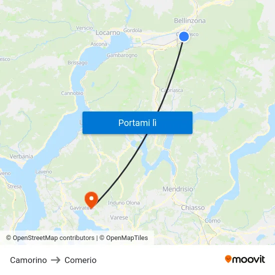 Camorino to Comerio map