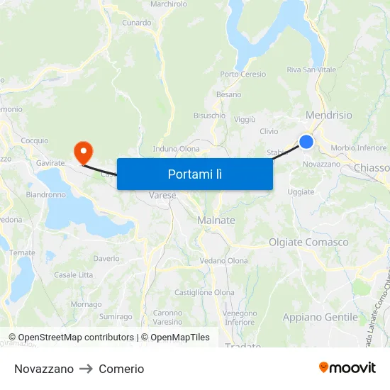 Novazzano to Comerio map