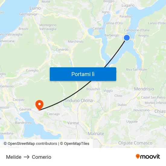 Melide to Comerio map