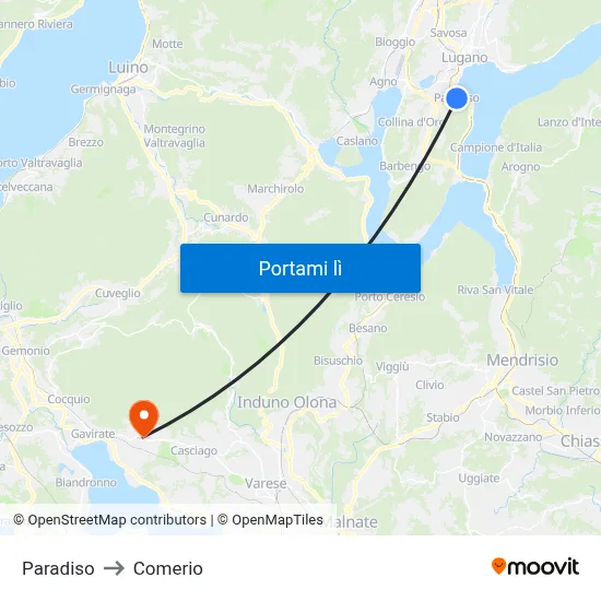 Paradiso to Comerio map
