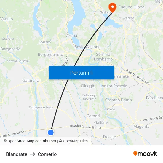 Biandrate to Comerio map