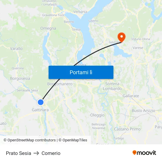 Prato Sesia to Comerio map