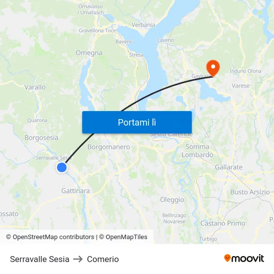 Serravalle Sesia to Comerio map