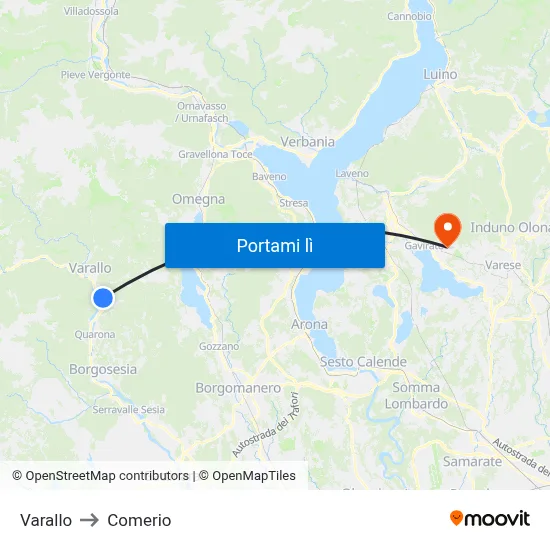 Varallo to Comerio map