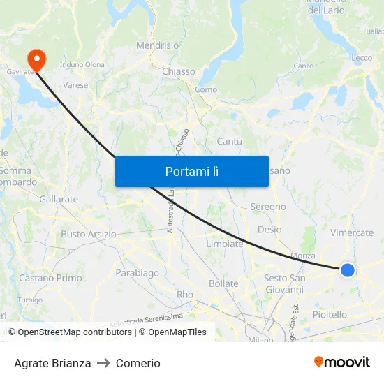 Agrate Brianza to Comerio map