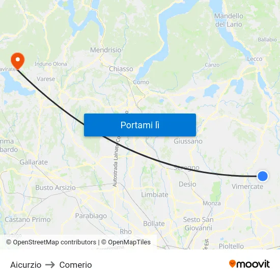 Aicurzio to Comerio map