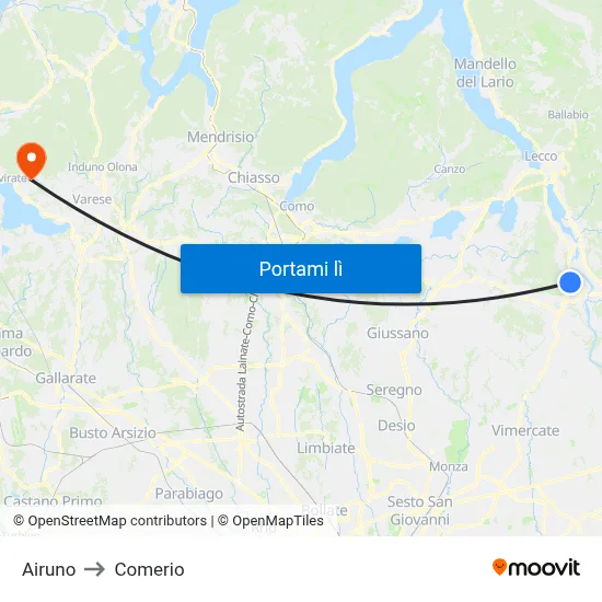 Airuno to Comerio map