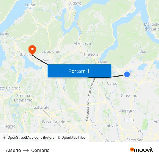 Alserio to Comerio map