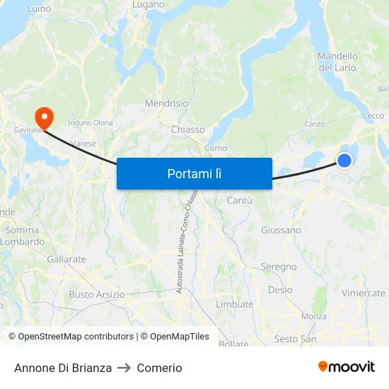 Annone Di Brianza to Comerio map