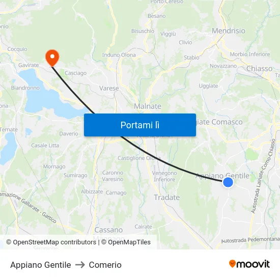 Appiano Gentile to Comerio map