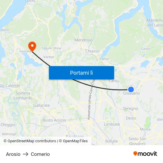 Arosio to Comerio map