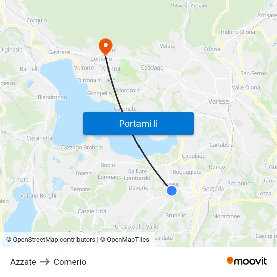 Azzate to Comerio map